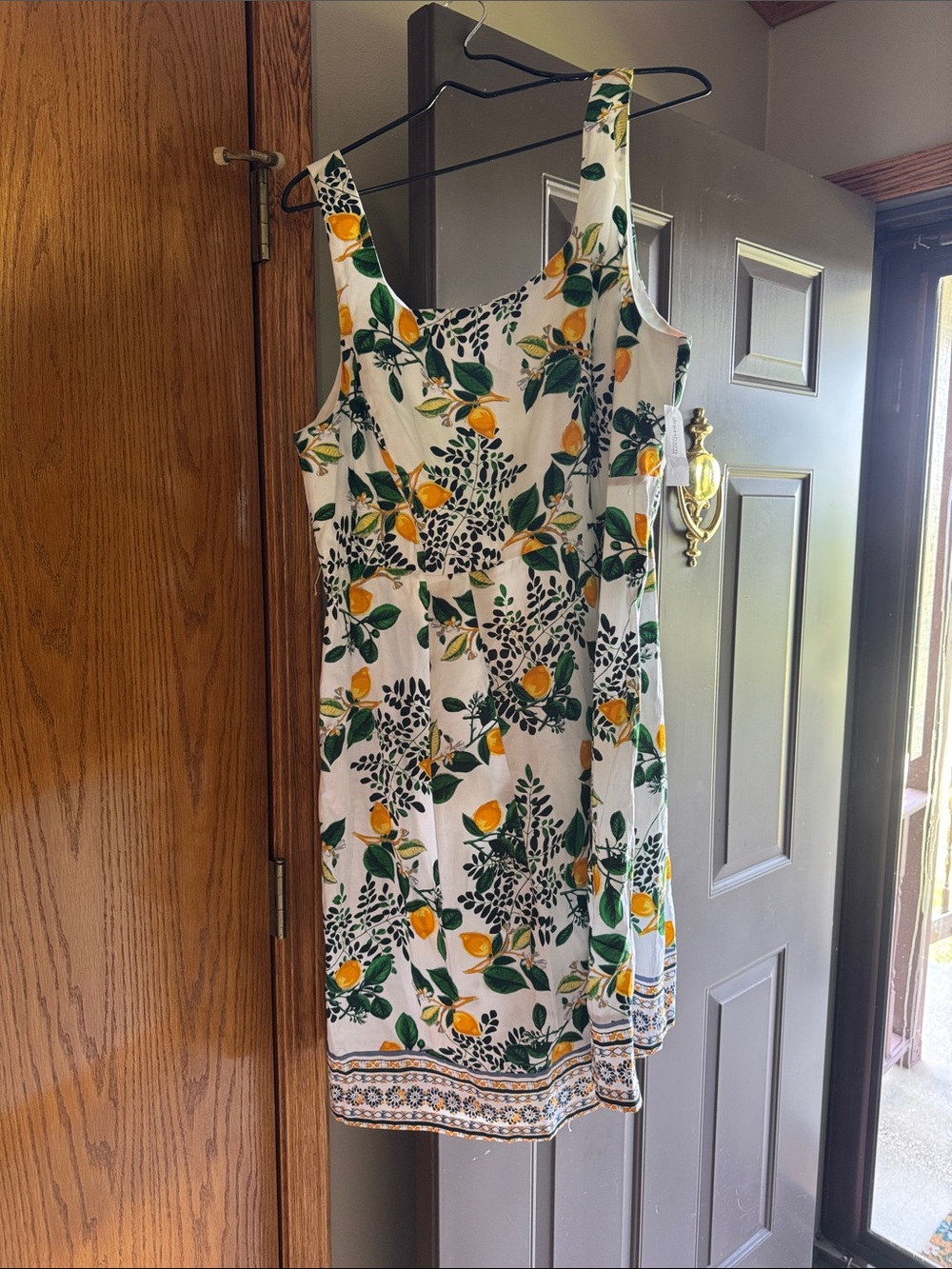 dressbarn White Midi Dress with Yellow Lemon Print